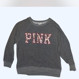 PINK Victoria's Secret Gray Sweatshirt with Leopard Print